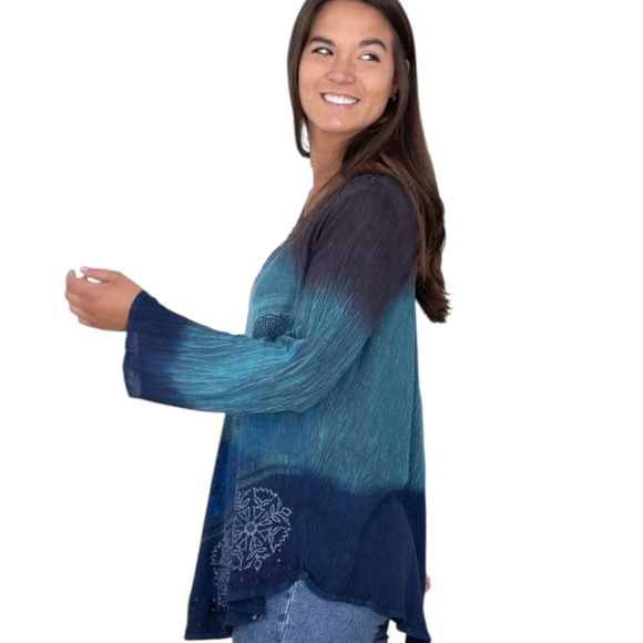 Greater Good Whimsigoth Blue/Purple Flowy Rayon V-Neck Tunic  Plus Size 1x/2x - Picture 11 of 12